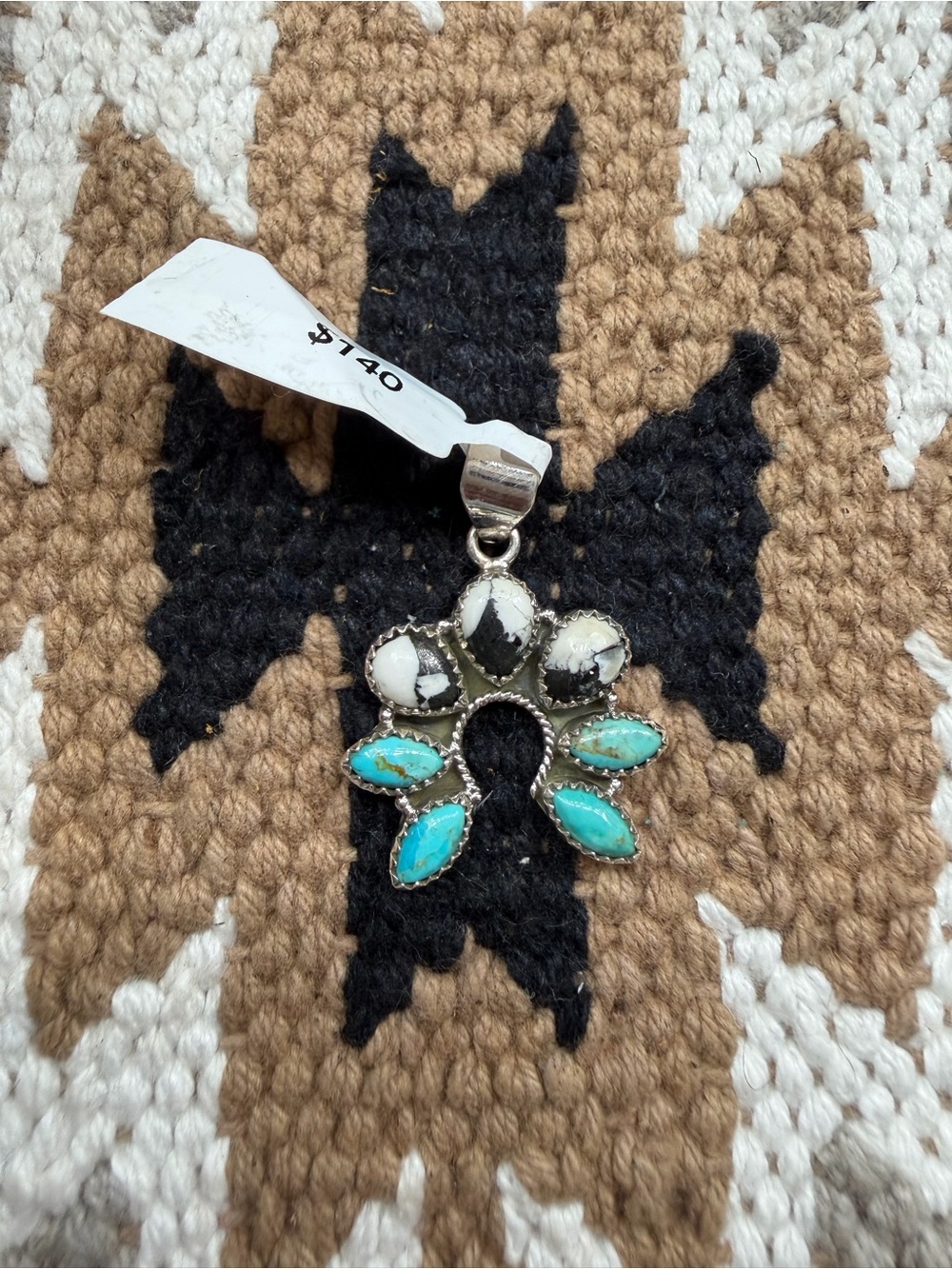 Kingman turquoise with white buffalo sterling silver pendant